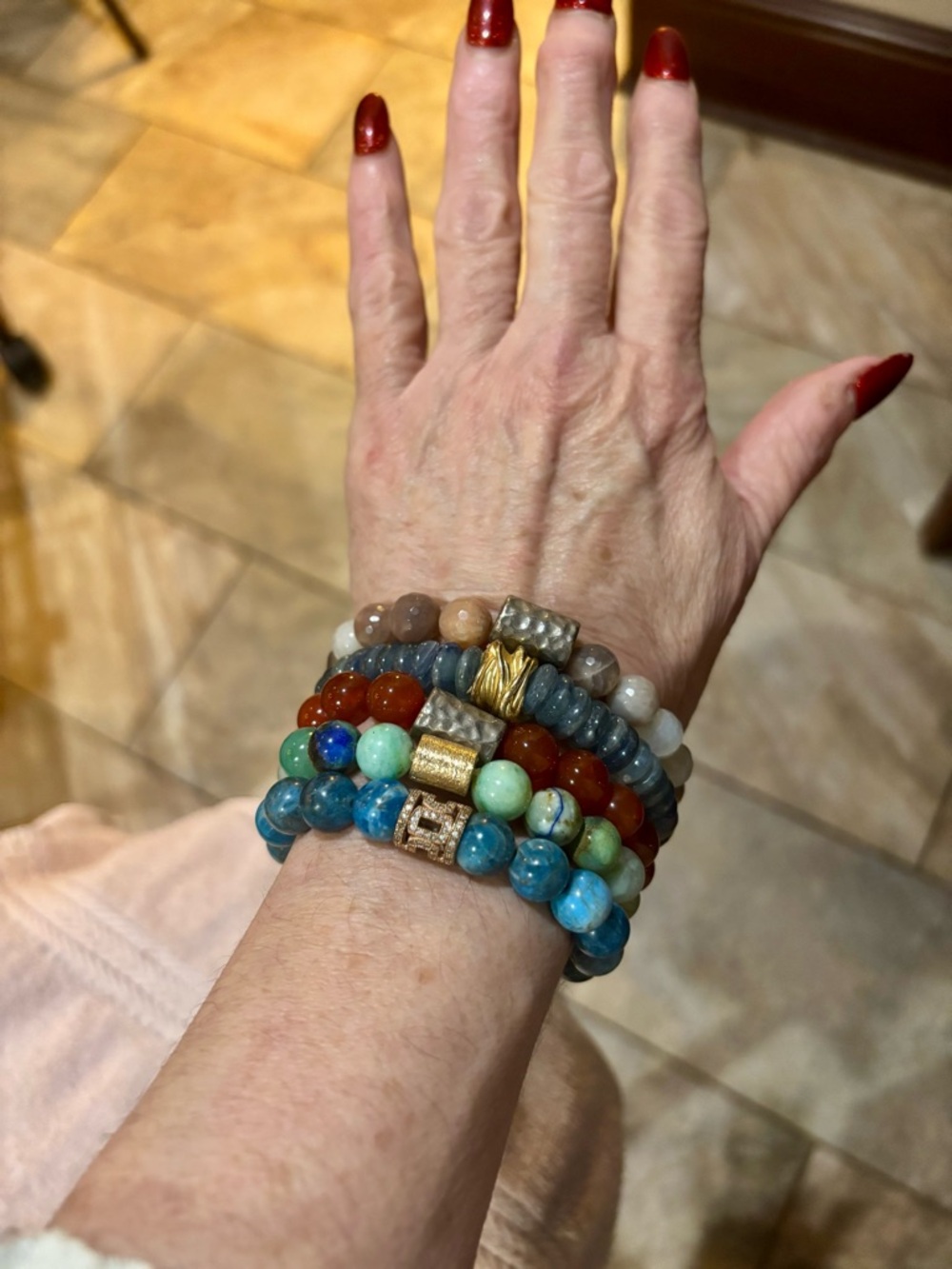 Multicolor Beaded Stack Bracelet Set with Gold Accents